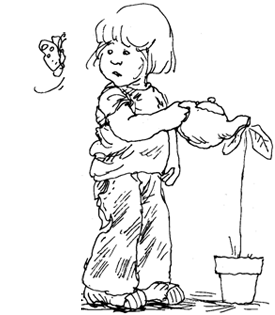 girl watering plant